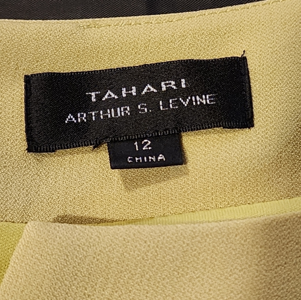 Tahari ASL Chartreuse Belted Sheath Dress Cap Sleeve Knee Length Workwear Sz 12 - Picture 9 of 10